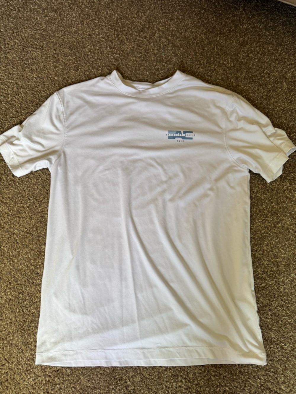 American Eagle Outfitters White Tee with Small Blue Logo